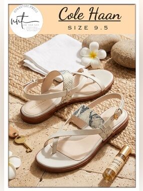 Cole Haan Grand 360 Leather Sandals Ivory Anica Roccia Lux Thong/Flat Sz 9.5